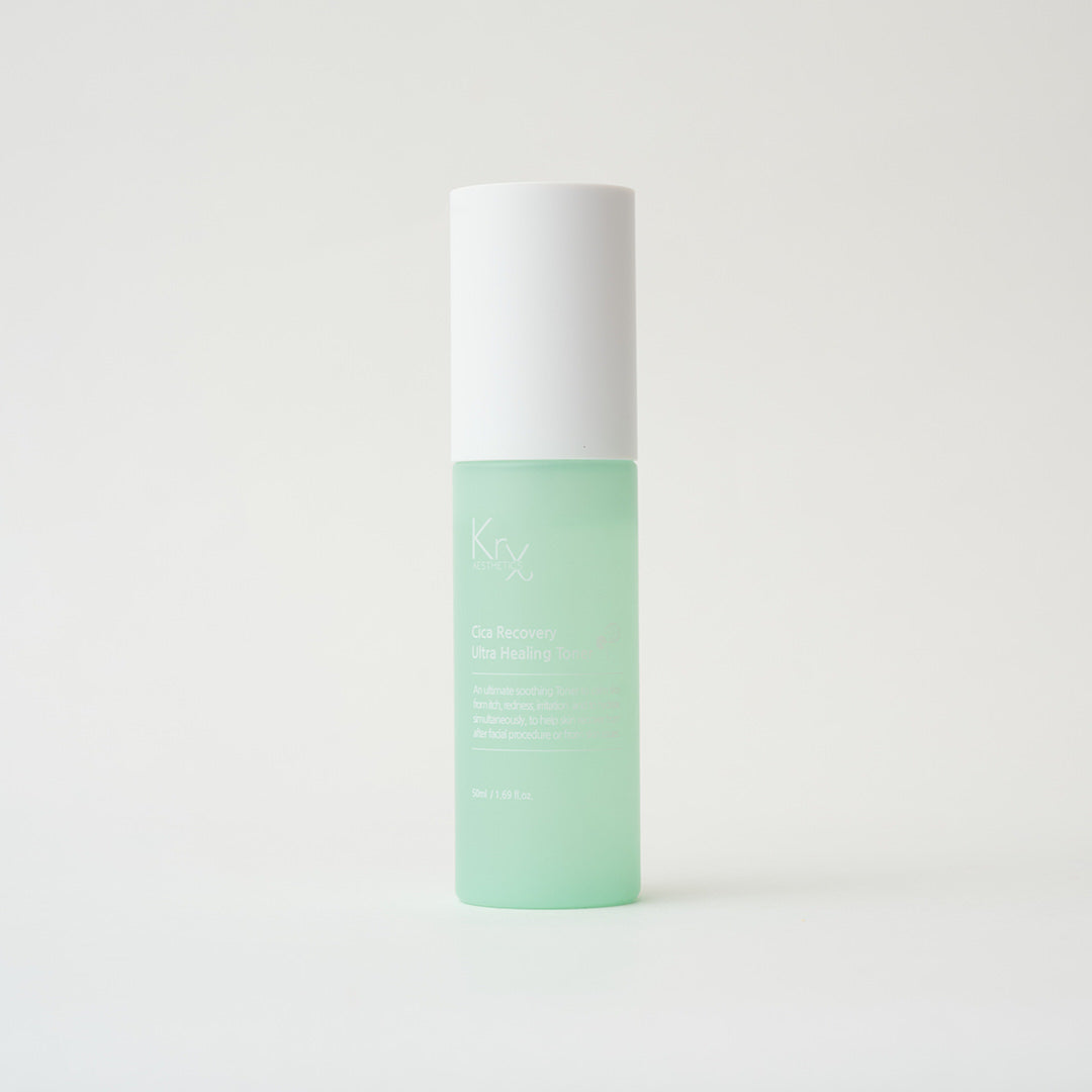 green bottle with facial toner with a white top