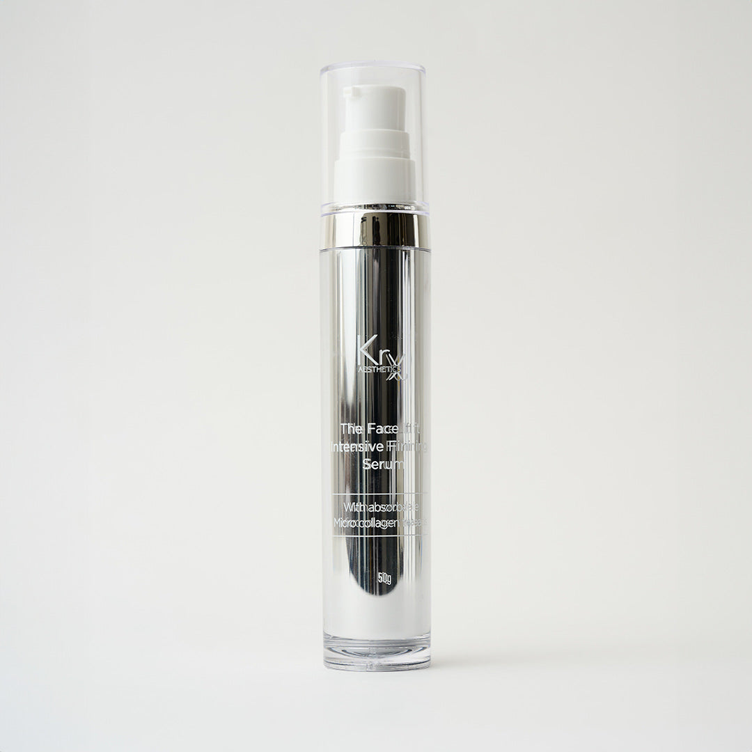 silver pump bottle of facial serum
