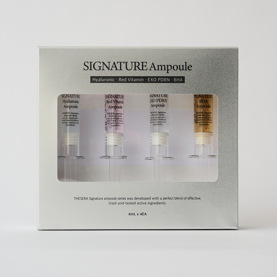4 skincare ampoules in a set packaged in a silver box 